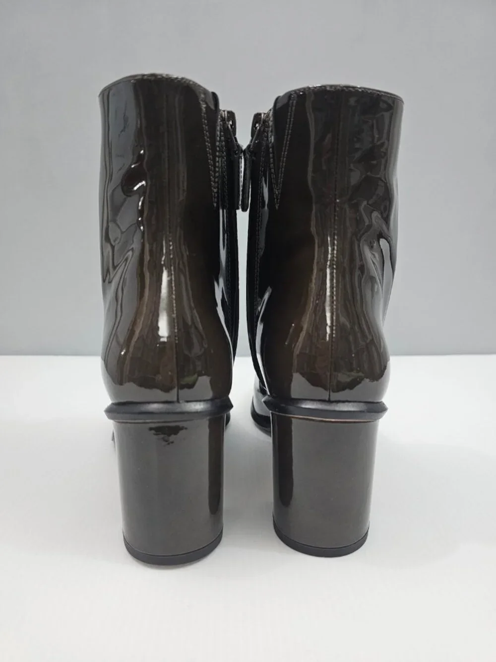 Tory Burch Brooke Ankle Boot Womens 7 Dark Moss Green Patent Leather Block Heel